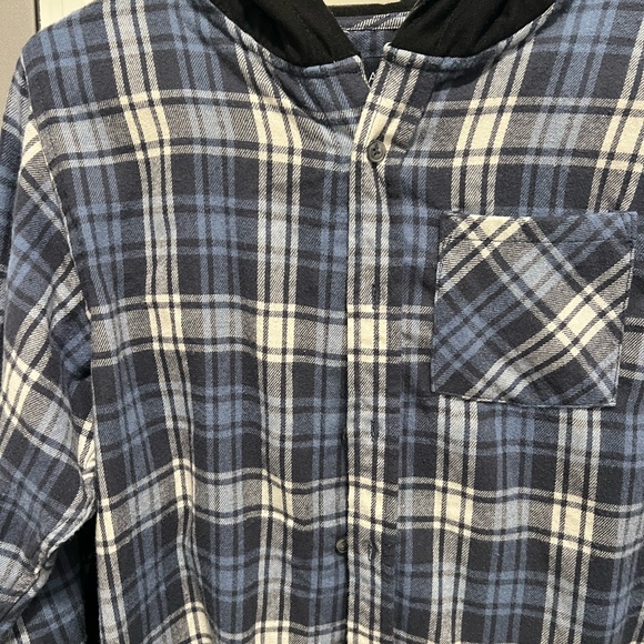 Boys blue and white flannel with hoodie - Picture 2 of 5